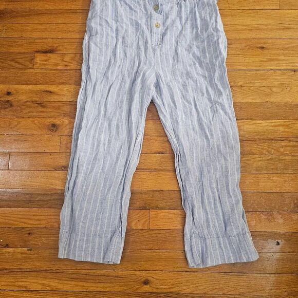 Everlane Romper The Linen Blue and White Stripe Square Neck Jumpsuit Women’s Siz - Picture 4 of 9